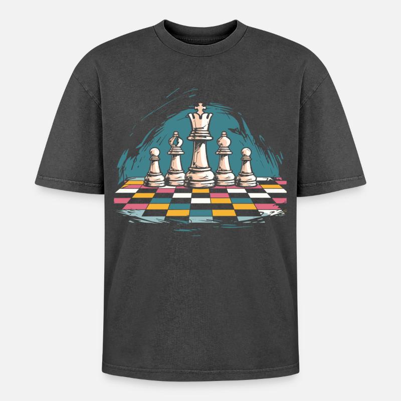 Graphismes d’échecs - T-shirt Premium unisexe oversize acid-washed - noir délavé acide