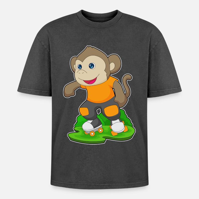 Monkey Rollers Rollers Rollers - T-shirt Premium unisexe oversize acid-washed - noir délavé acide