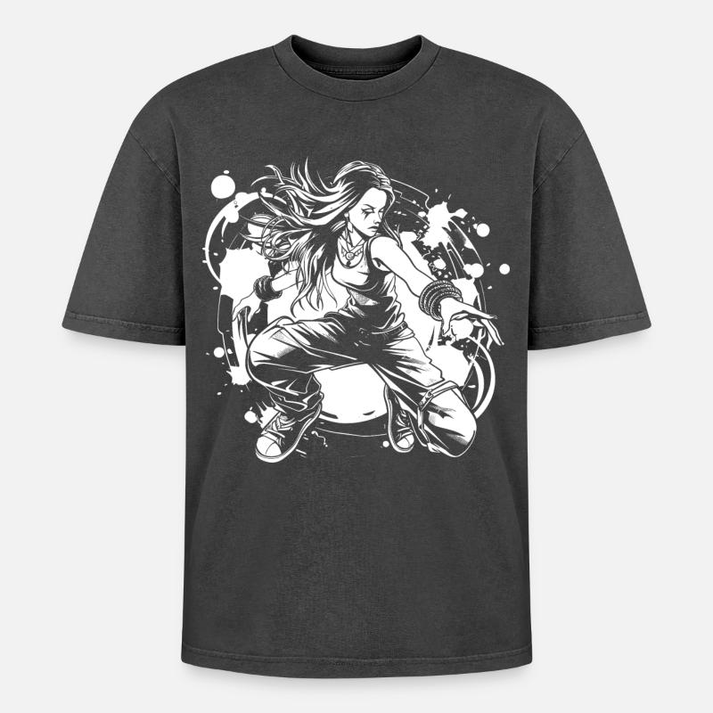 Breakdancer Mädchen - Oversized Unisex Premium Acid-Washed T-Shirt - Schwarz Acid Wash