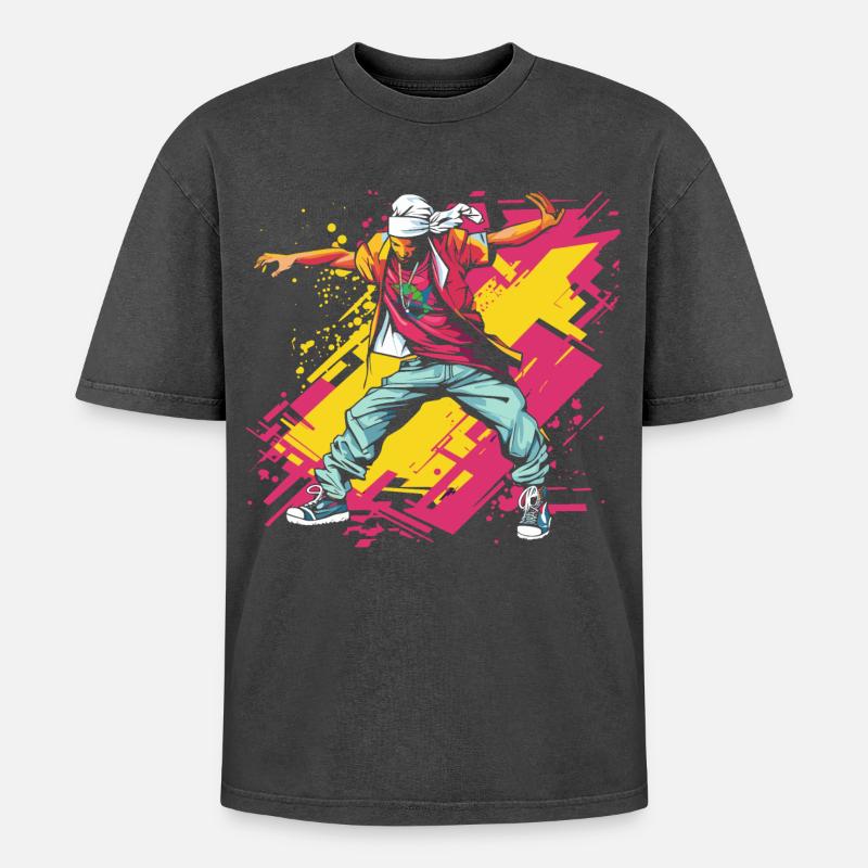 Breakdancer Graffiti - Oversized Unisex Premium Acid-Washed T-Shirt - Schwarz Acid Wash