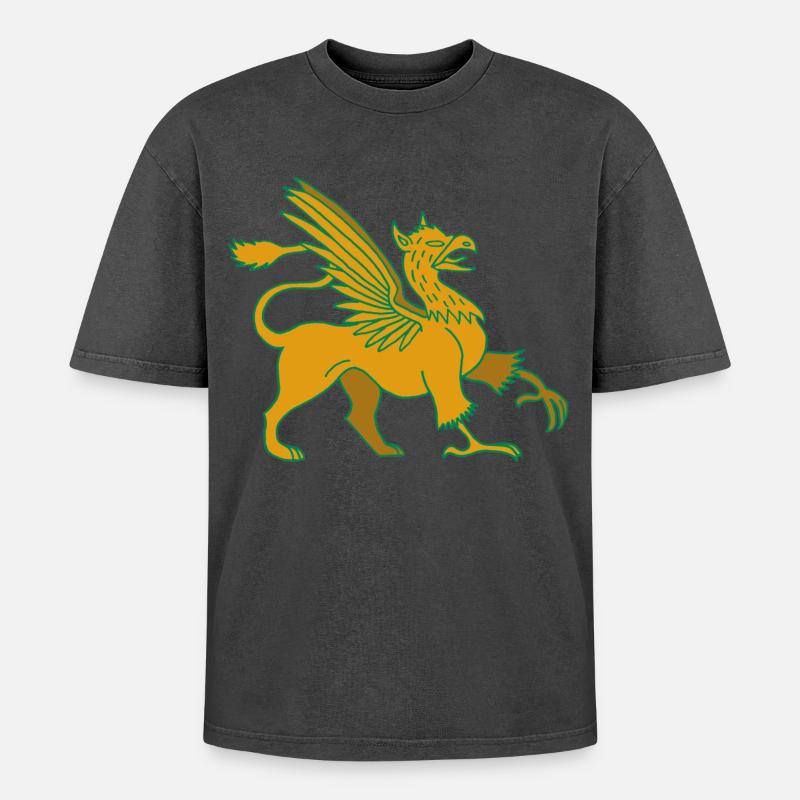 Fabelhaftes Tier, der Greif - Oversized Unisex Premium Acid-Washed T-Shirt - Schwarz Acid Wash