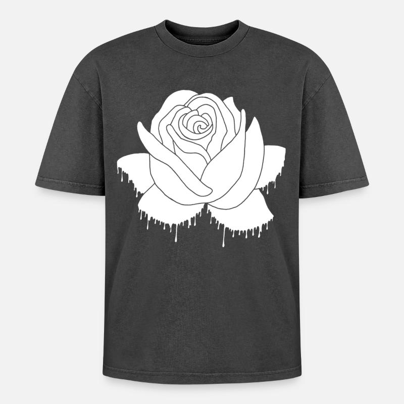 Graffiti einer weißen Rose - Oversized Unisex Premium Acid-Washed T-Shirt - Schwarz Acid Wash