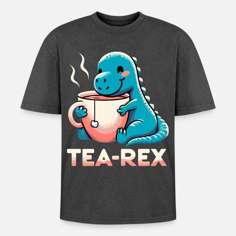 Tee Rex Tee-Rex Teetrinker Geschenk - Oversized Unisex Premium Acid-Washed T-Shirt - Schwarz Acid Wash