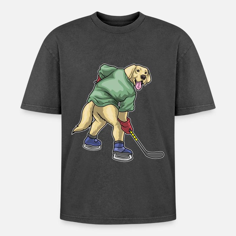 Labrador Eishockey Eishockeyschläger - Oversized Unisex Premium Acid-Washed T-Shirt - Schwarz Acid Wash
