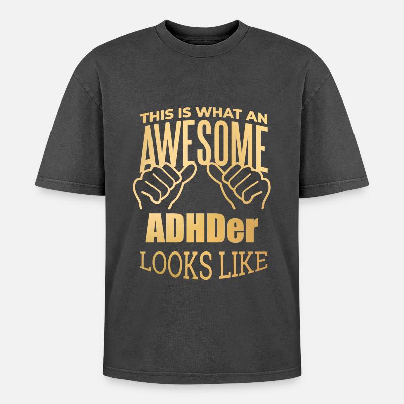 ADHS - Oversized Unisex Premium Acid-Washed T-Shirt - Schwarz Acid Wash