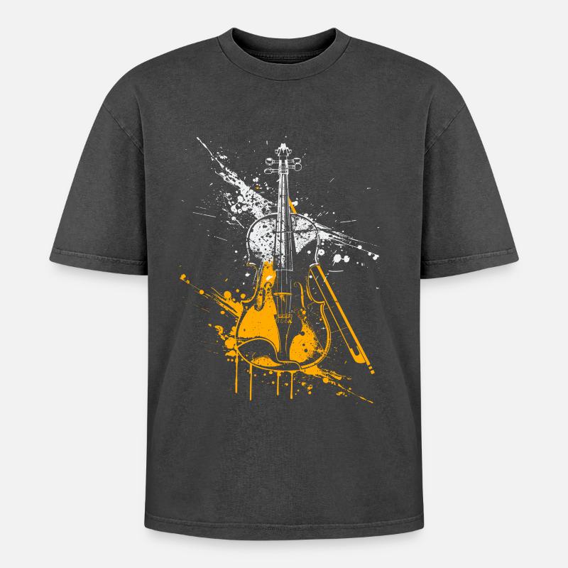 Violin Graffiti - Oversized Unisex Premium Acid-Washed T-Shirt - acid washed black
