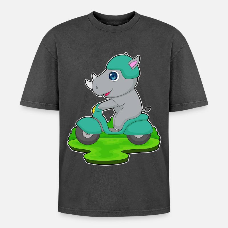 Nashorn Motorroller - Oversized Unisex Premium Acid-Washed T-Shirt - Schwarz Acid Wash