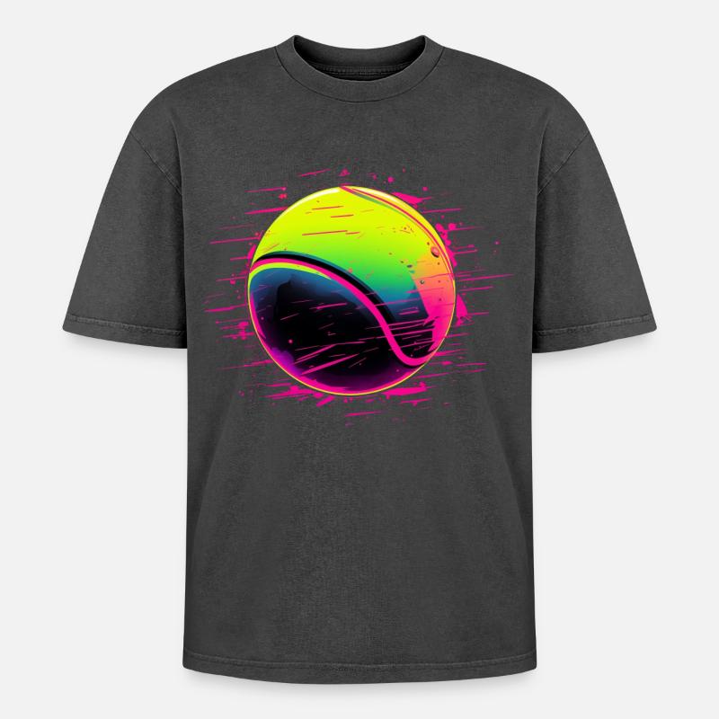 Tennisball Synthwave Stil - Oversized Unisex Premium Acid-Washed T-Shirt - Schwarz Acid Wash