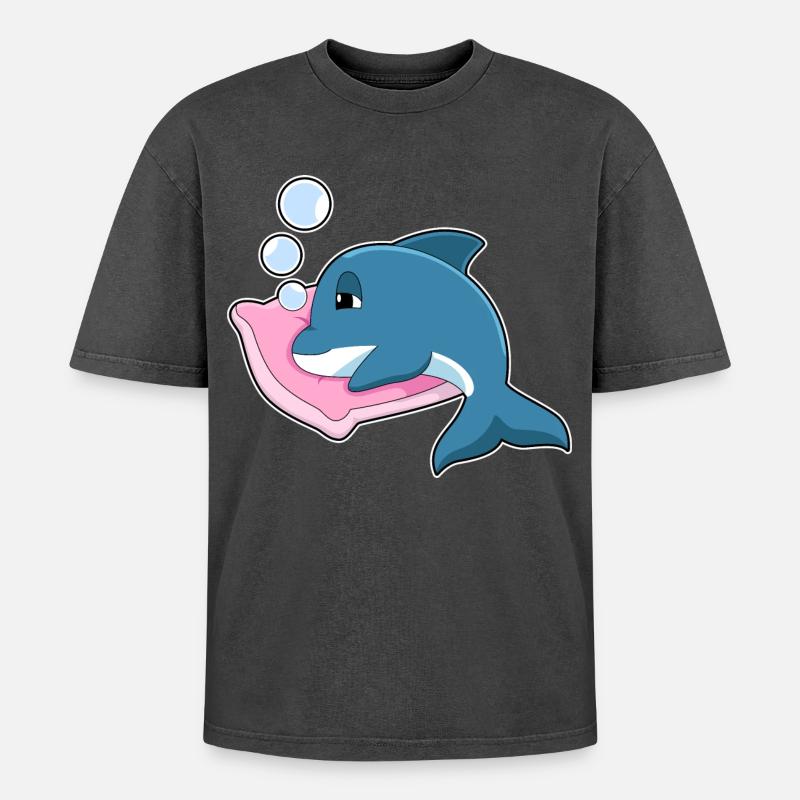 Oreiller de couchage Dolphin - T-shirt Premium unisexe oversize acid-washed - noir délavé acide
