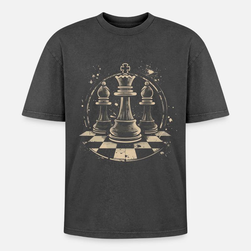 Chess Pieces Drawing - Oversized Unisex Premium Acid-Washed T-Shirt - acid washed black