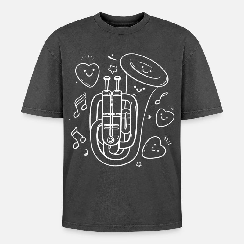 Tuba Comic - Oversized Unisex Premium Acid-Washed T-Shirt - Schwarz Acid Wash