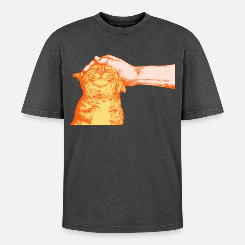 DIE GLÜCKLICHE KATZE - Oversized Unisex Premium Acid-Washed T-Shirt - Schwarz Acid Wash