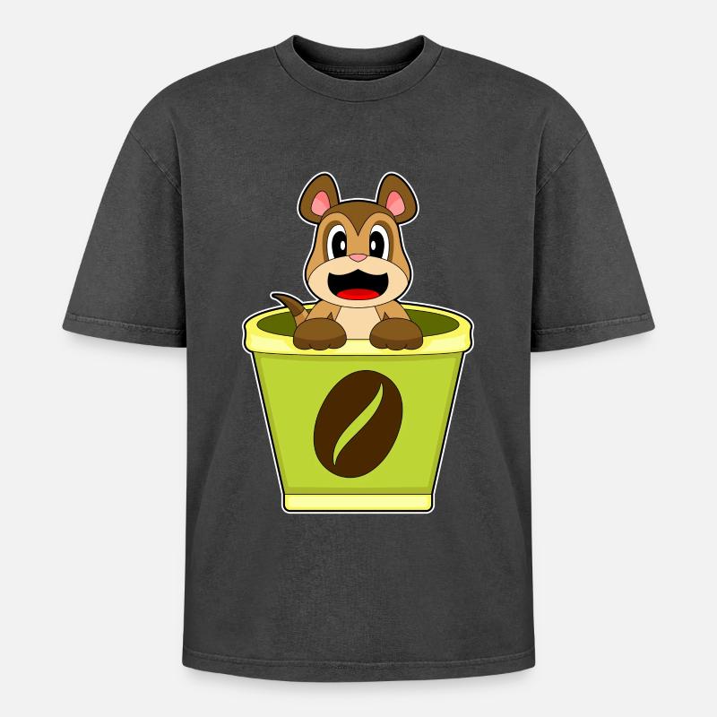 Erdmännchen Becher Kaffee - Oversized Unisex Premium Acid-Washed T-Shirt - Schwarz Acid Wash