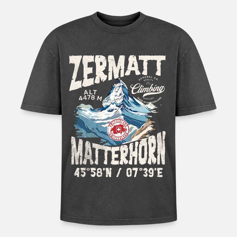 Zermatter Klettern 3 - Oversized Unisex Premium Acid-Washed T-Shirt - Schwarz Acid Wash