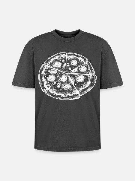 Pizza Drawing - Oversized Unisex Premium Acid-Washed T-Shirt - acid washed black