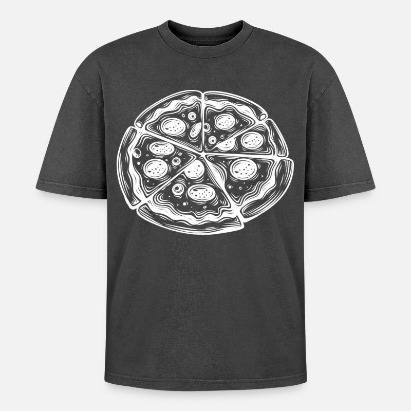 Pizza Drawing - Oversized Unisex Premium Acid-Washed T-Shirt - acid washed black