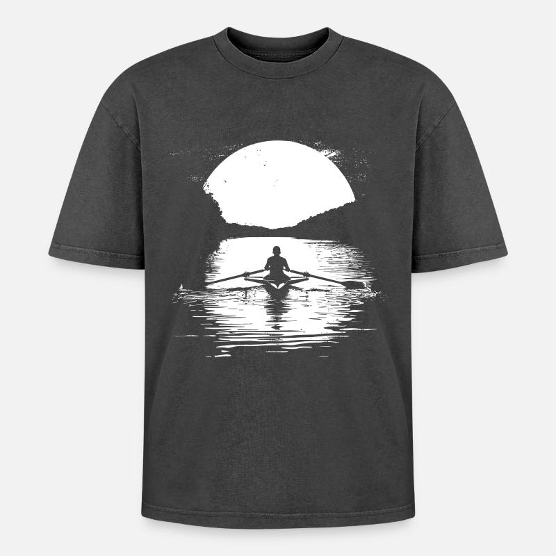 Rowing Graphics - Oversized Unisex Premium Acid-Washed T-Shirt - acid washed black
