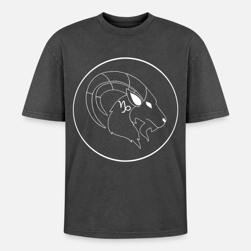 Steinbock Sternzeichen (weiß) - Oversized Unisex Premium Acid-Washed T-Shirt - Schwarz Acid Wash