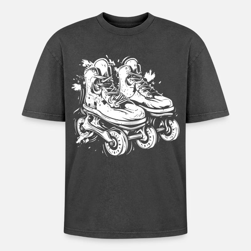 Rollerskates Skizze - Oversized Unisex Premium Acid-Washed T-Shirt - Schwarz Acid Wash