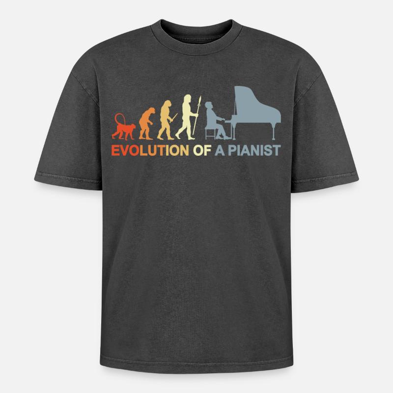 Piano Evolution - Oversized Unisex Premium Acid-Washed T-Shirt - acid washed black