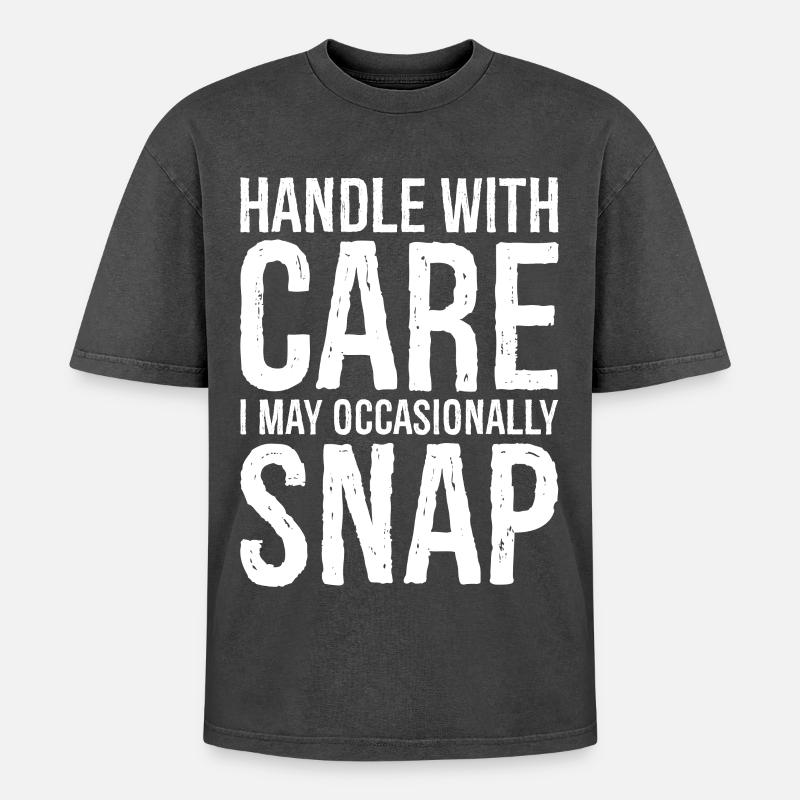 Handle with care - Oversized Unisex Premium Acid-Washed T-Shirt - acid washed black