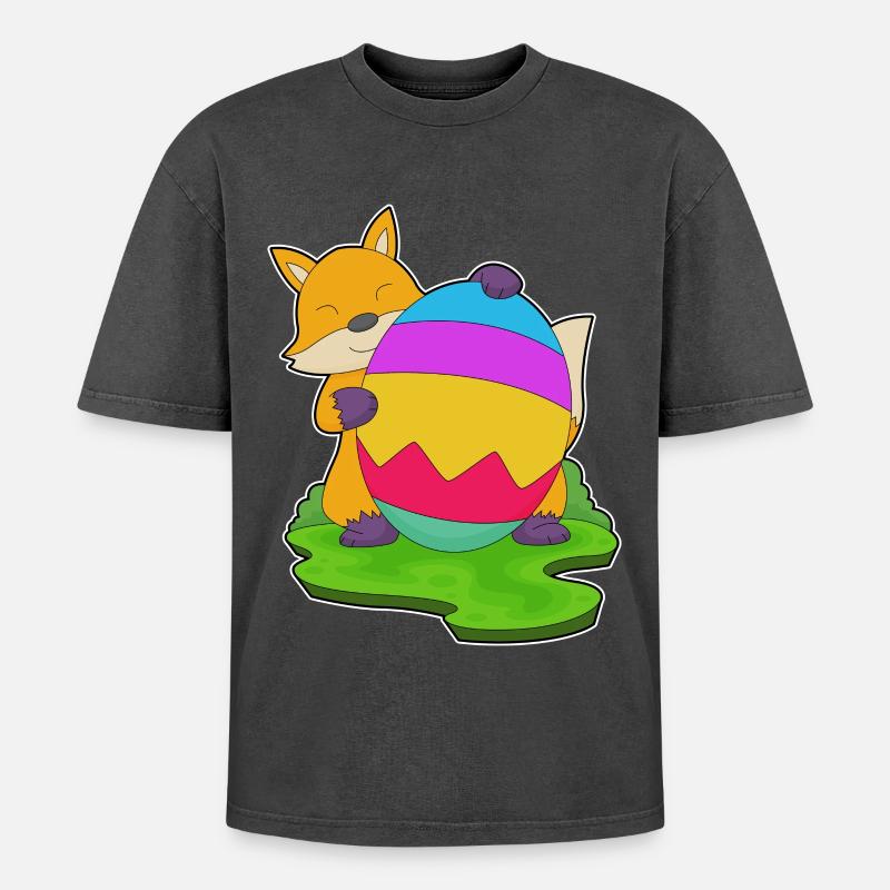 Fuchs Ostern Osterei - Oversized Unisex Premium Acid-Washed T-Shirt - Schwarz Acid Wash