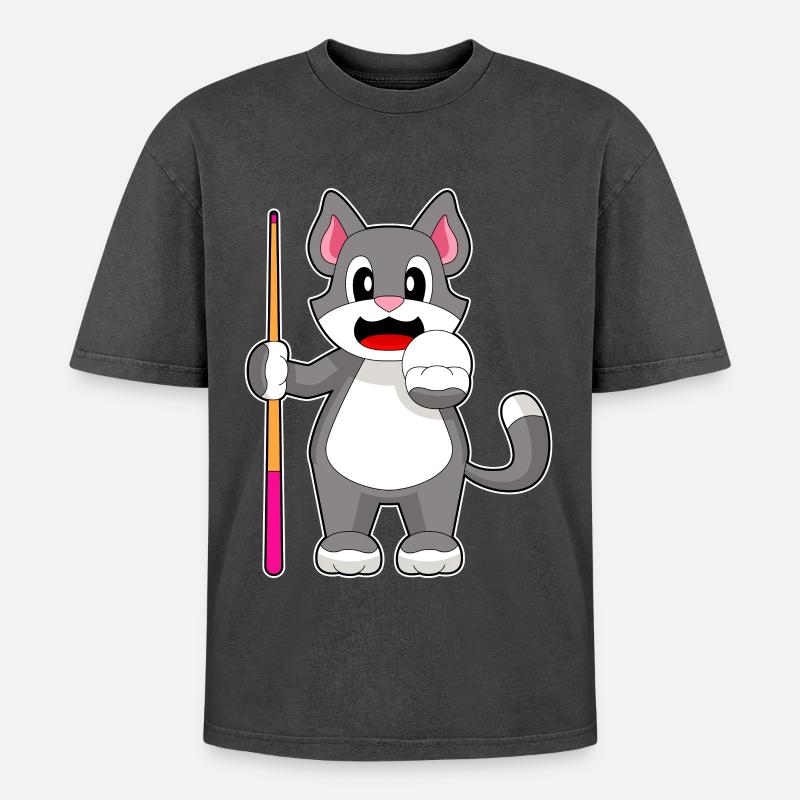 Katze Billiard Queue - Oversized Unisex Premium Acid-Washed T-Shirt - Schwarz Acid Wash