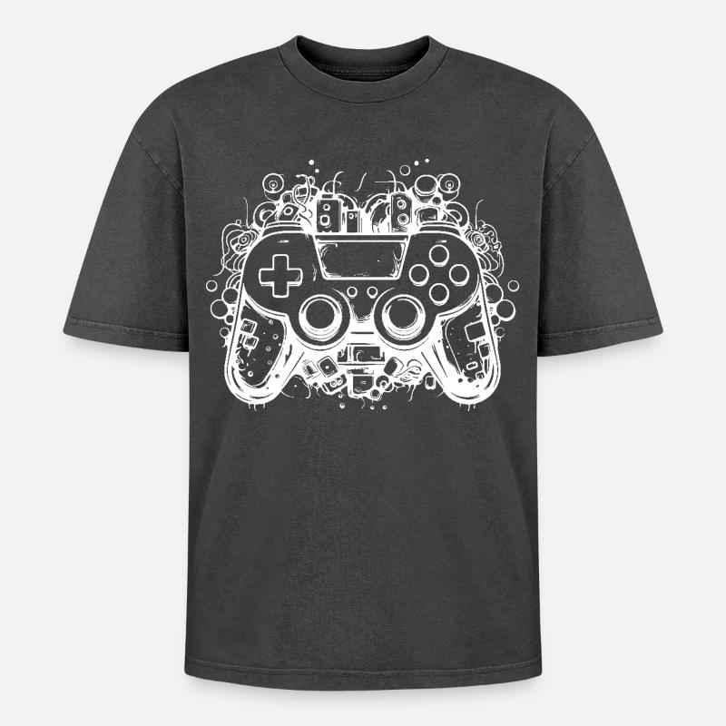 Spiel Controller - Oversized Unisex Premium Acid-Washed T-Shirt - Schwarz Acid Wash