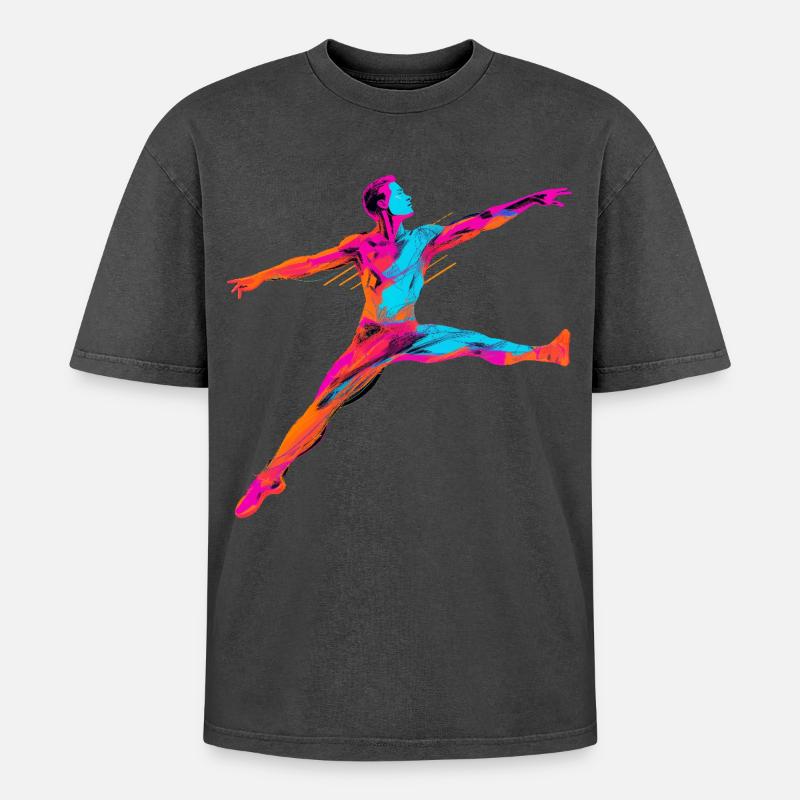 Männlicher Ballett Tänzer Synthwave - Oversized Unisex Premium Acid-Washed T-Shirt - Schwarz Acid Wash