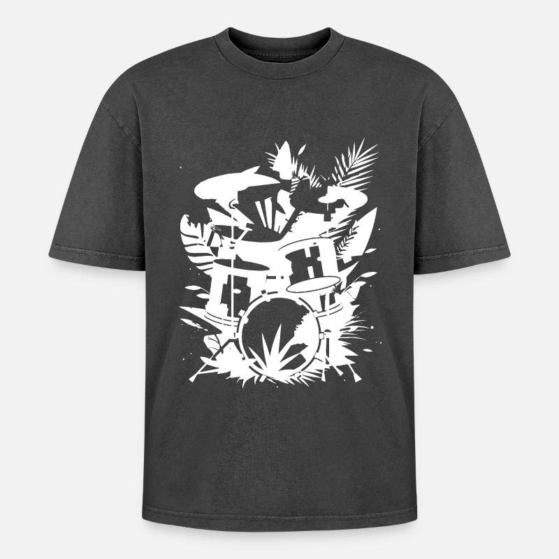 Drum Graphics - Oversized Unisex Premium Acid-Washed T-Shirt - acid washed black