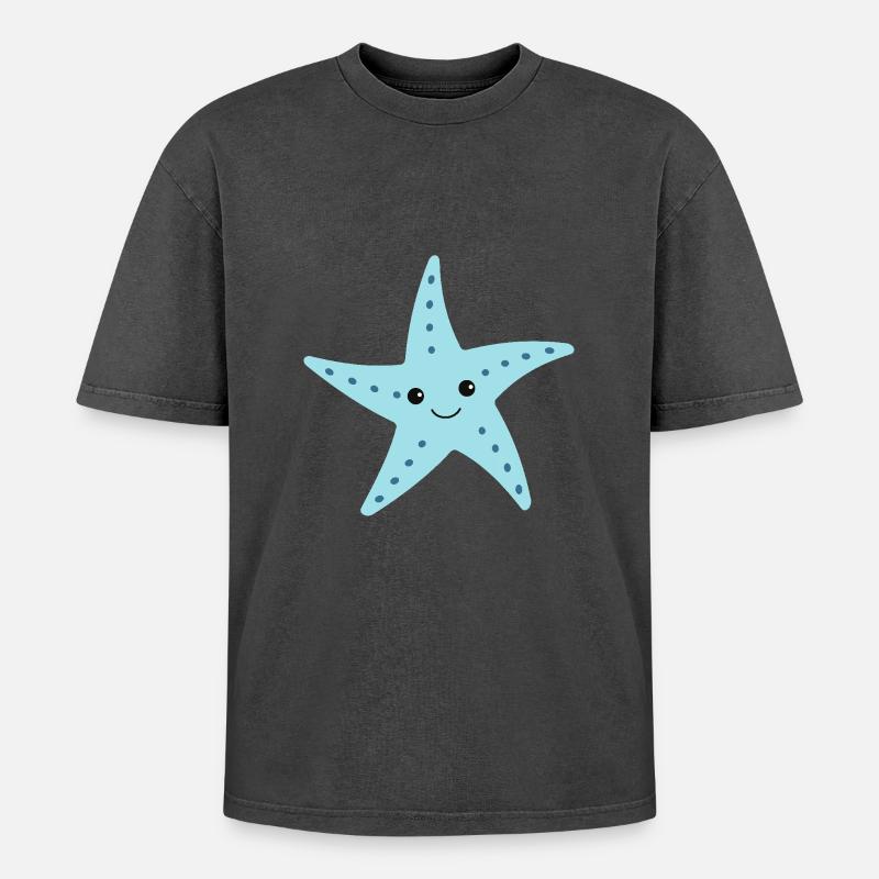 Seestern - Oversized Unisex Premium Acid-Washed T-Shirt - Schwarz Acid Wash