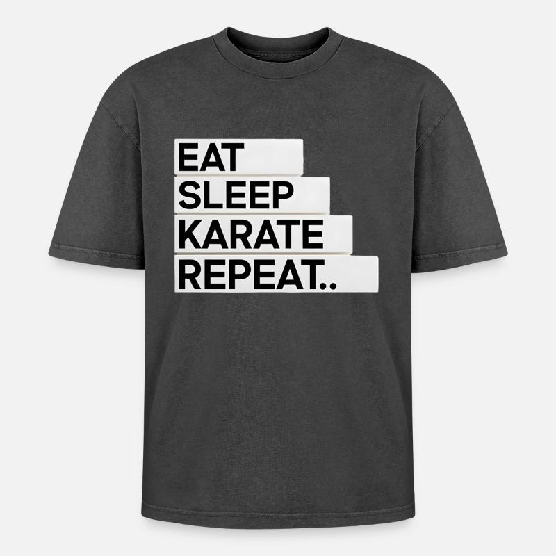 Manger. Dormir. Karaté. Répéter... - T-shirt Premium unisexe oversize acid-washed - noir délavé acide
