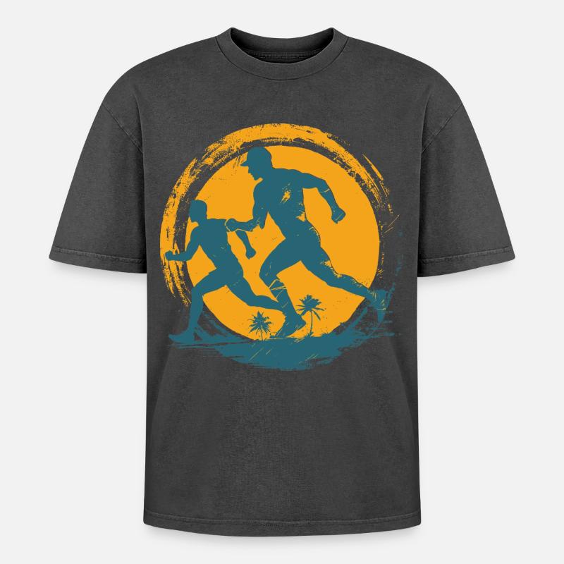 Marathon runner - Oversized Unisex Premium Acid-Washed T-Shirt - acid washed black