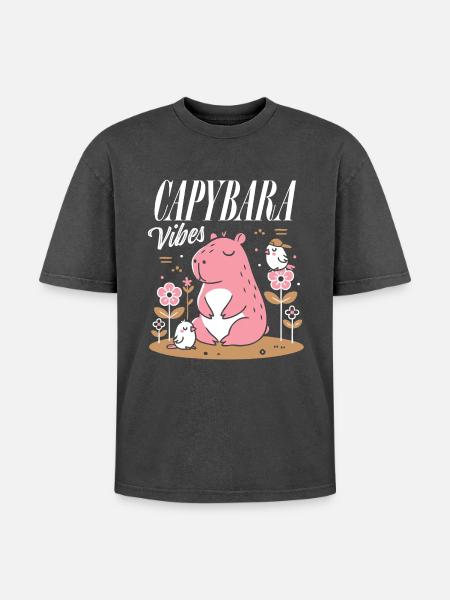 Ambiance détendue de Capybara - T-shirt Premium unisexe oversize acid-washed - noir délavé acide