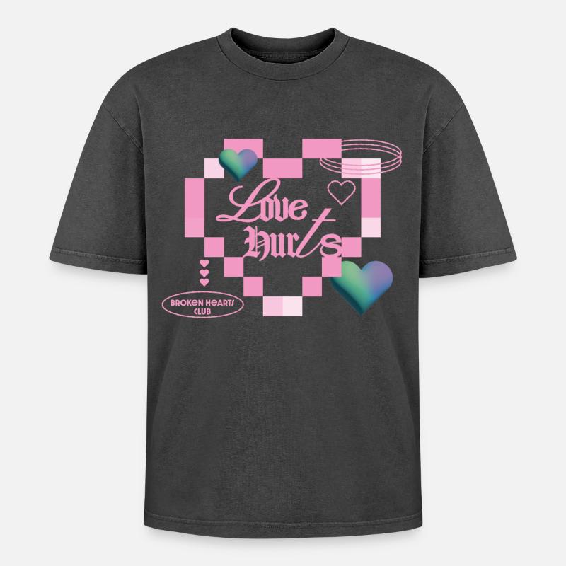Love hurts - Oversized Unisex Premium Acid-Washed T-Shirt - acid washed black