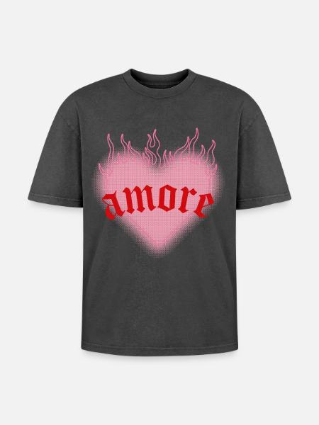 Burning love - Oversized Unisex Premium Acid-Washed T-Shirt - acid washed black