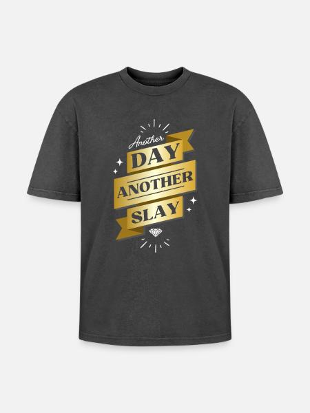 Another Day Another Slay – Glam Statement - Oversized Unisex Premium Acid-Washed T-Shirt - acid washed black
