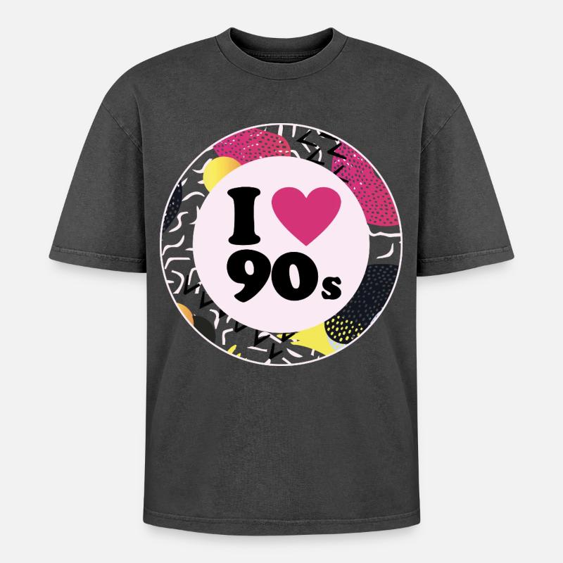 I ♥ 90s – Nostalgic retro design - Oversized Unisex Premium Acid-Washed T-Shirt - acid washed black