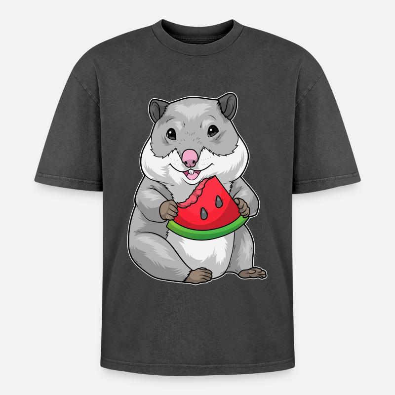 Hamster Pastèque - T-shirt Premium unisexe oversize acid-washed - noir délavé acide