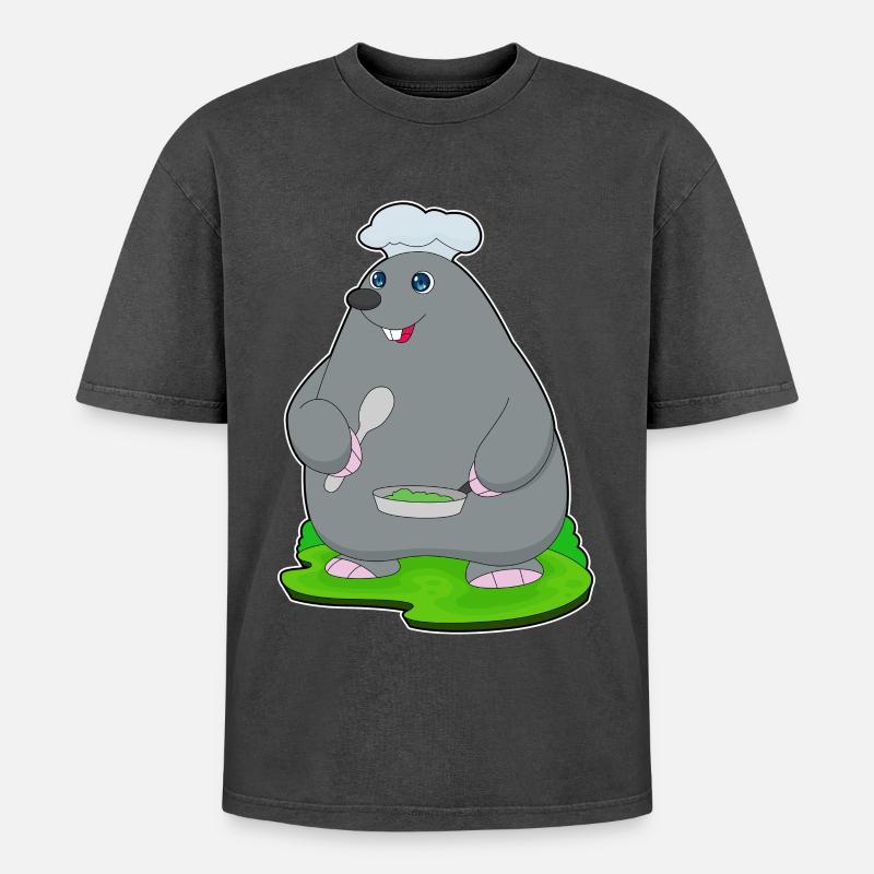 Mole Cooking Pan - Oversized Unisex Premium Acid-Washed T-Shirt - acid washed black