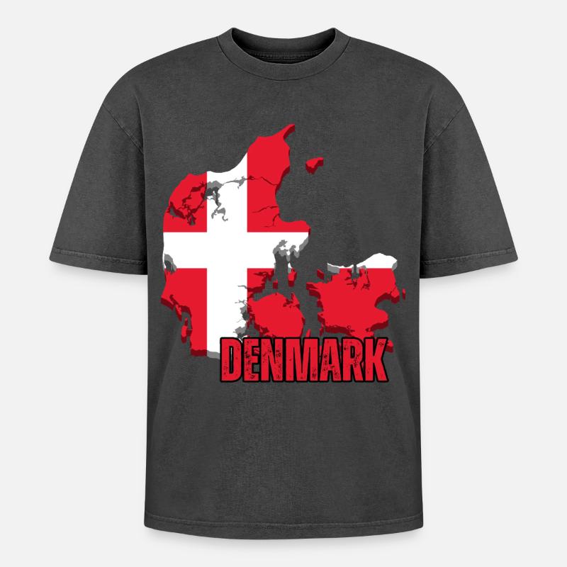 Fierté danoise, drapeau du Danemark - T-shirt Premium unisexe oversize acid-washed - noir délavé acide