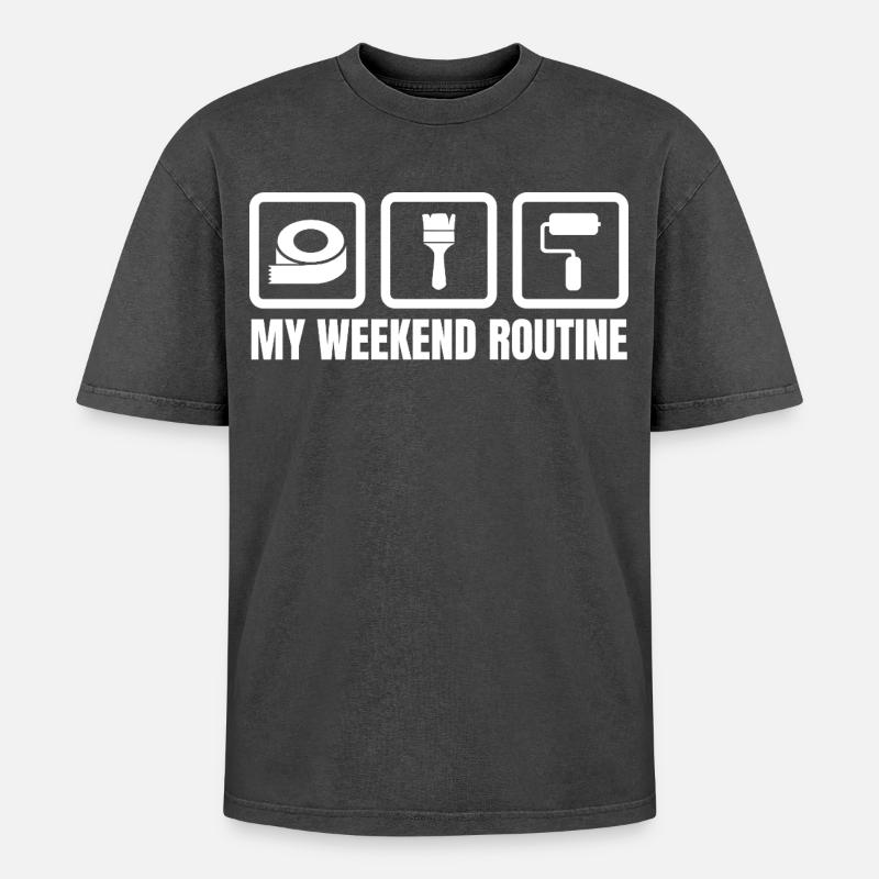 Ma routine du week-end - T-shirt Premium unisexe oversize acid-washed - noir délavé acide