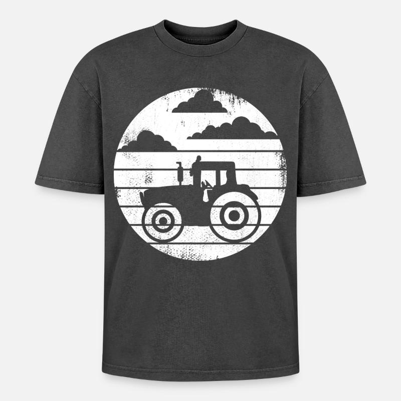 Traktor - Oversized Unisex Premium Acid-Washed T-Shirt - Schwarz Acid Wash