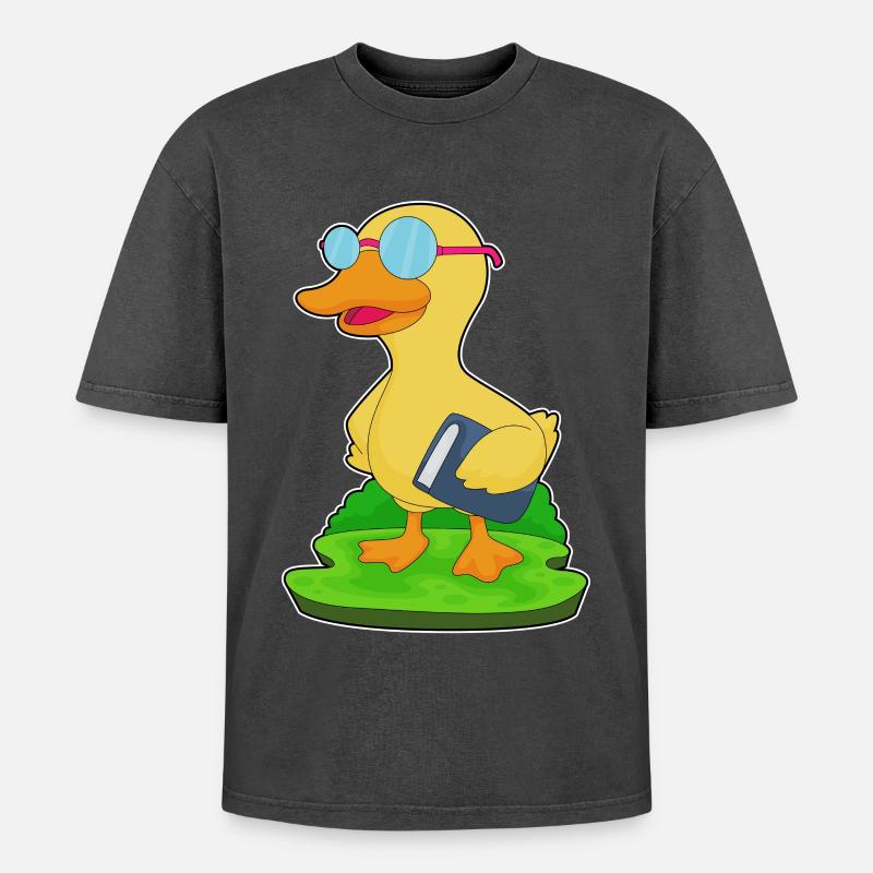 Ente Nerd Buch Brille - Oversized Unisex Premium Acid-Washed T-Shirt - Schwarz Acid Wash
