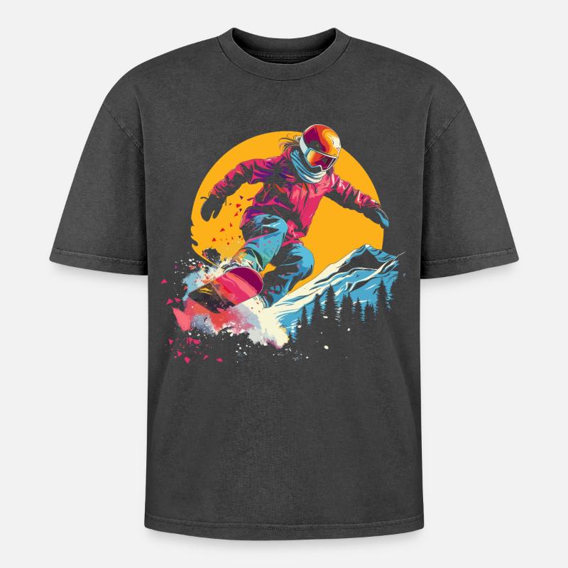 Snowboarder Synthwave - T-shirt Premium unisexe oversize acid-washed - noir délavé acide