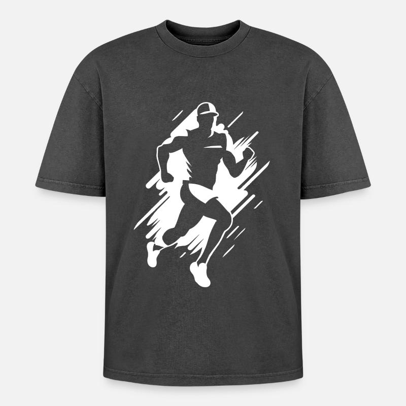 Jogger Grafik - Oversized Unisex Premium Acid-Washed T-Shirt - Schwarz Acid Wash