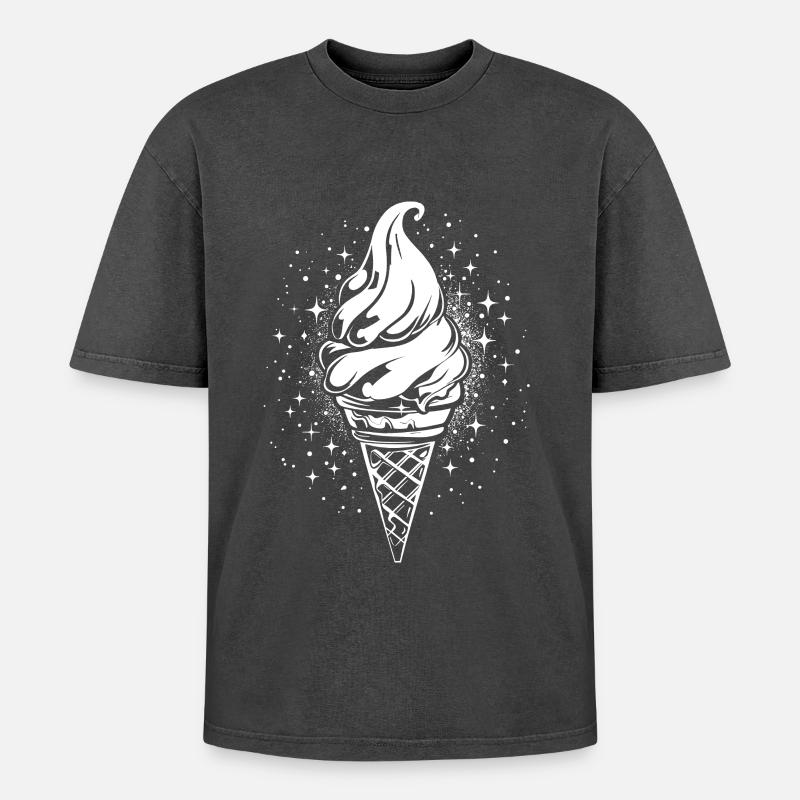 Softeis Skizze - Oversized Unisex Premium Acid-Washed T-Shirt - Schwarz Acid Wash