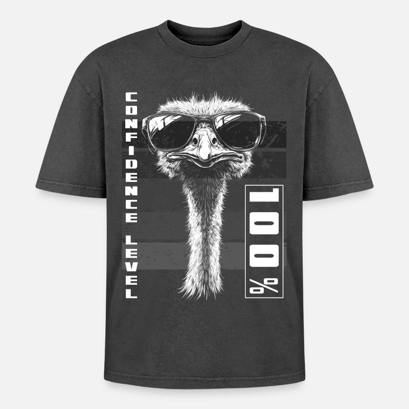 Vogel Strauß Sonnenbrille Selbstbewusst Geschenk - Oversized Unisex Premium Acid-Washed T-Shirt - Schwarz Acid Wash
