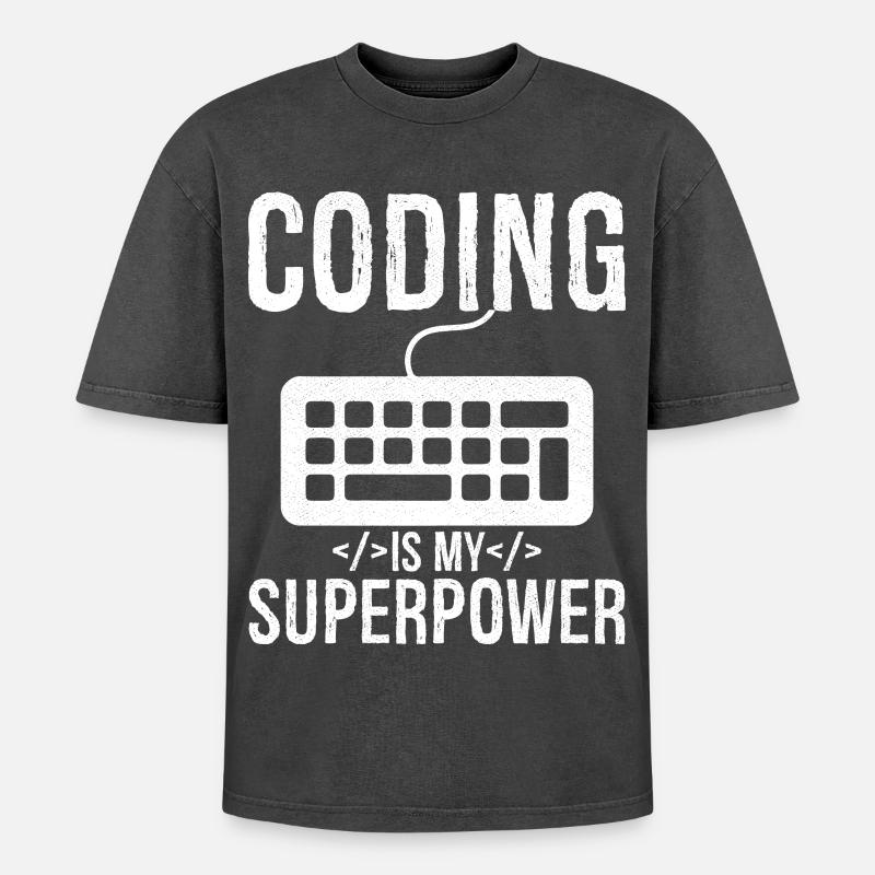 Coding is my superpower - Oversized Unisex Premium Acid-Washed T-Shirt - acid washed black