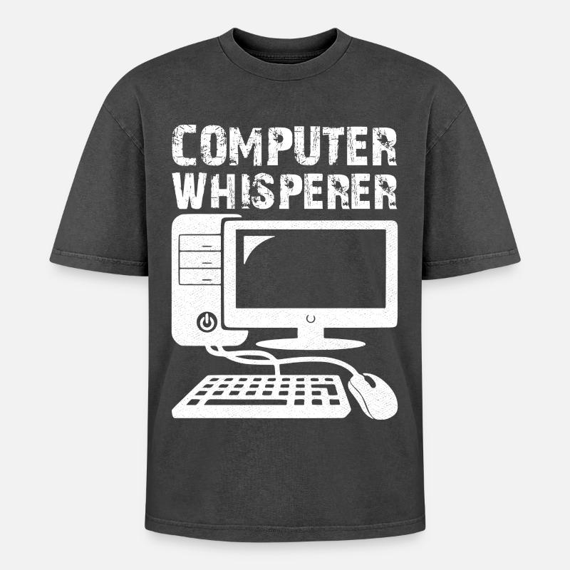 Computer Whisperer - Oversized Unisex Premium Acid-Washed T-Shirt - acid washed black